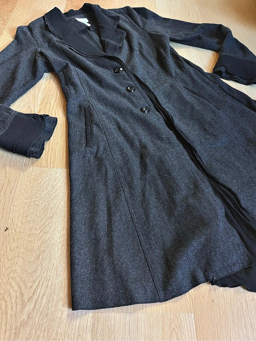 Black Gray ALine Wool Coat